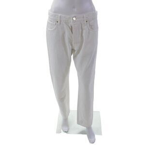 Frame Womens Le Sloch Button Up High Rise Rumpled Grind Jeans White Cotton Size